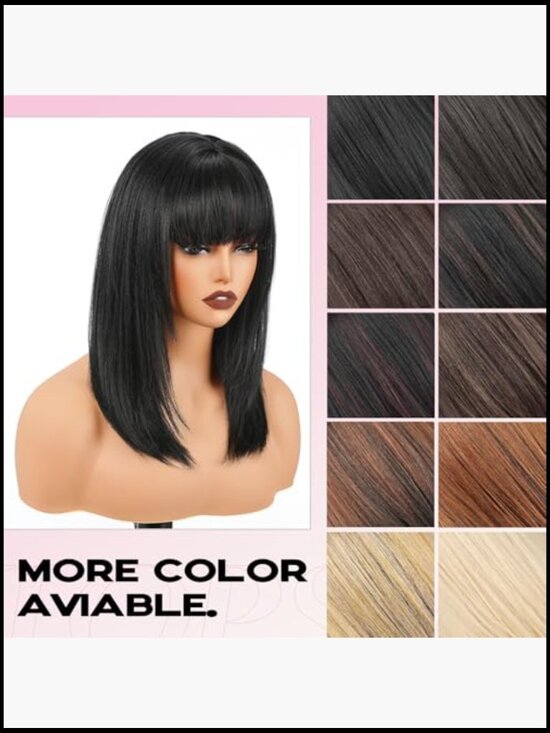 Straight Layered Wig with Bangs Shoulder Length Heat Resistant Natural Look for main image 4